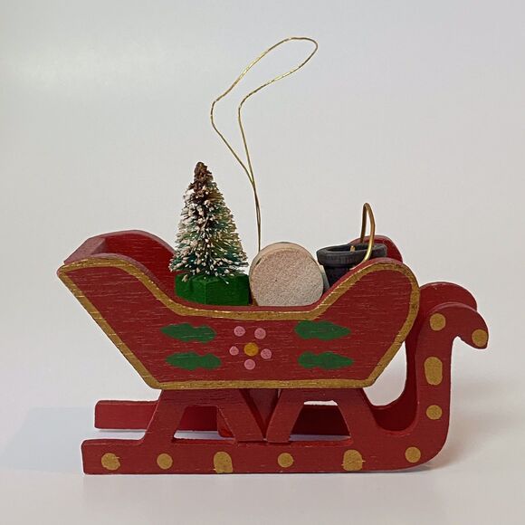 Vintage Christmas Lot 4 Painted Wood Ornaments Nutcracker Train Sled Drummer - Picture 8 of 16